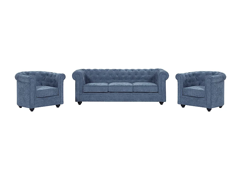 Sofa 3-Sitzer & 2 Sessel - Stoff - Blau - CHESTERFIELD