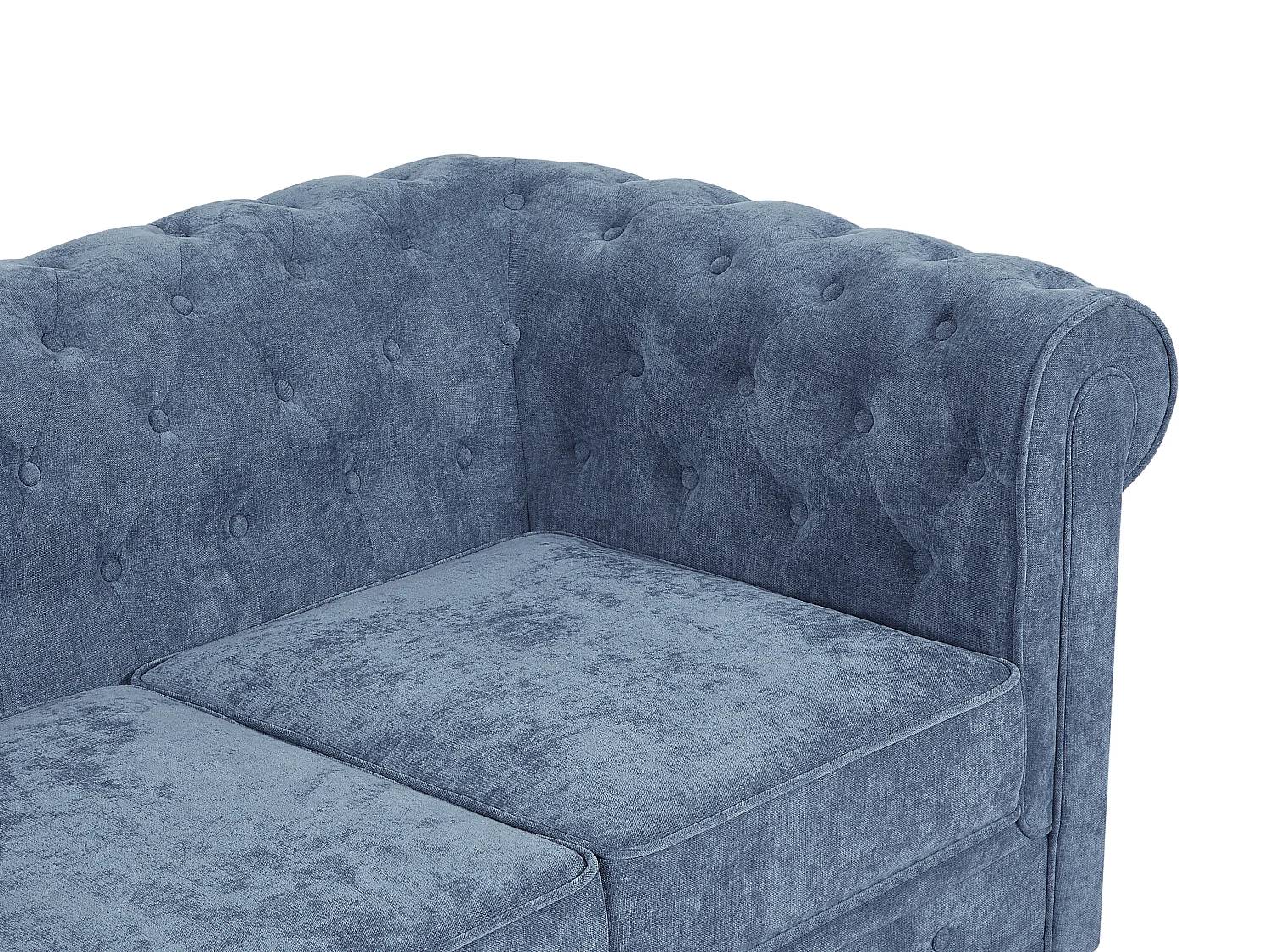 Driezitsbank en 2 fauteuils in blauwe stof - CHESTERFIELD