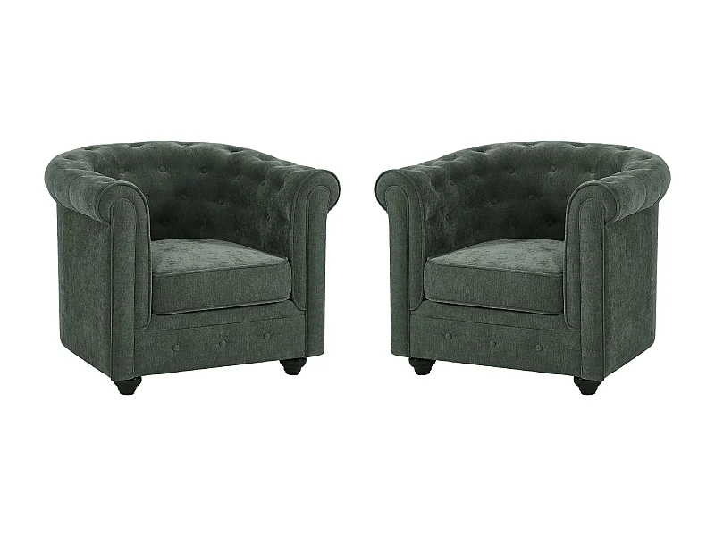 Lot de 2 fauteuils en tissu vert CHESTERFIELD