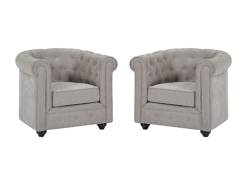 Set van 2 fauteuils in grijze stof - CHESTERFIELD
