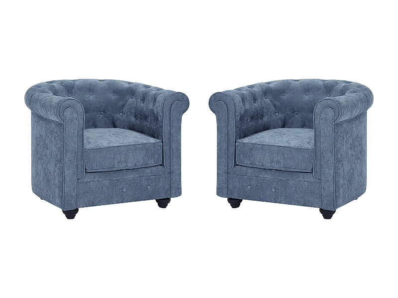 Set van 2 fauteuils in blauwe stof - CHESTERFIELD