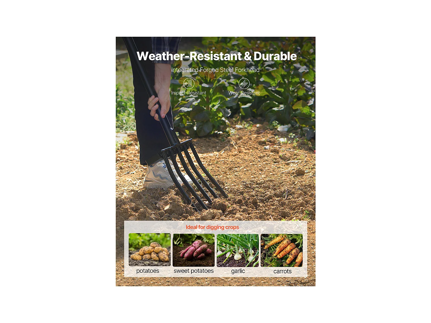 Fourche à Bêcher SucceBuy 5 Dents, Outil de Jardinage avec Manche en Métal Solide, Longueur Totale de 105 cm, Poignée en Y Ergonomique, Idéale pour Creuser