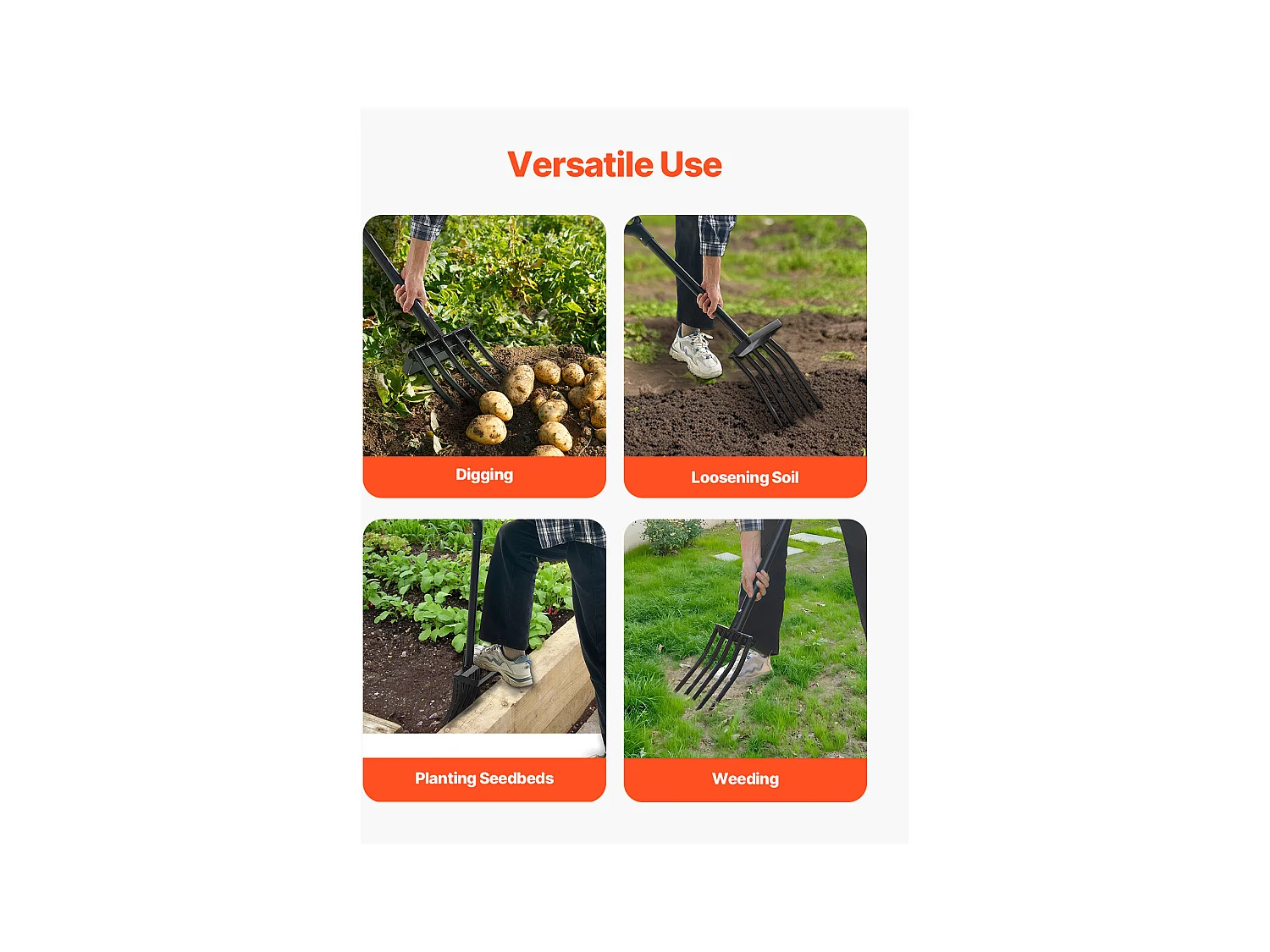 Fourche à Bêcher SucceBuy 5 Dents, Outil de Jardinage avec Manche en Métal Solide, Longueur Totale de 105 cm, Poignée en Y Ergonomique, Idéale pour Creuser