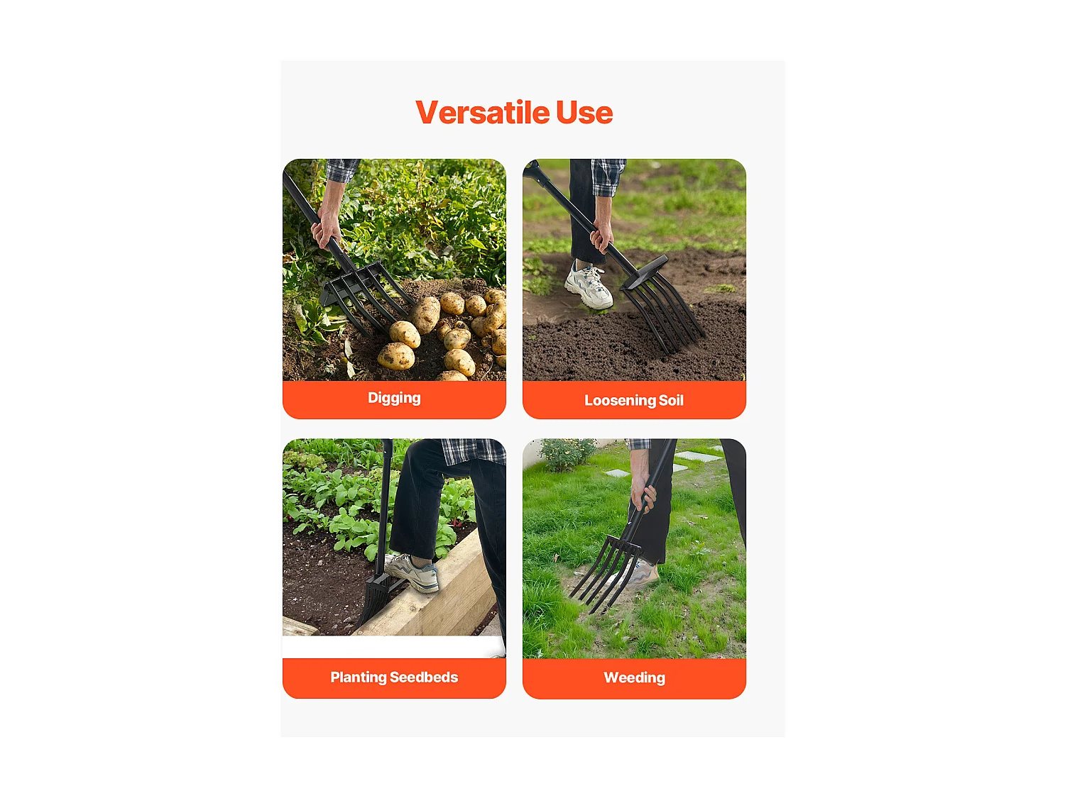 Fourche à Bêcher SucceBuy 5 Dents, Outil de Jardinage avec Manche en Métal Solide, Longueur Totale de 105 cm, Poignée en Y Ergonomique, Idéale pour Creuser