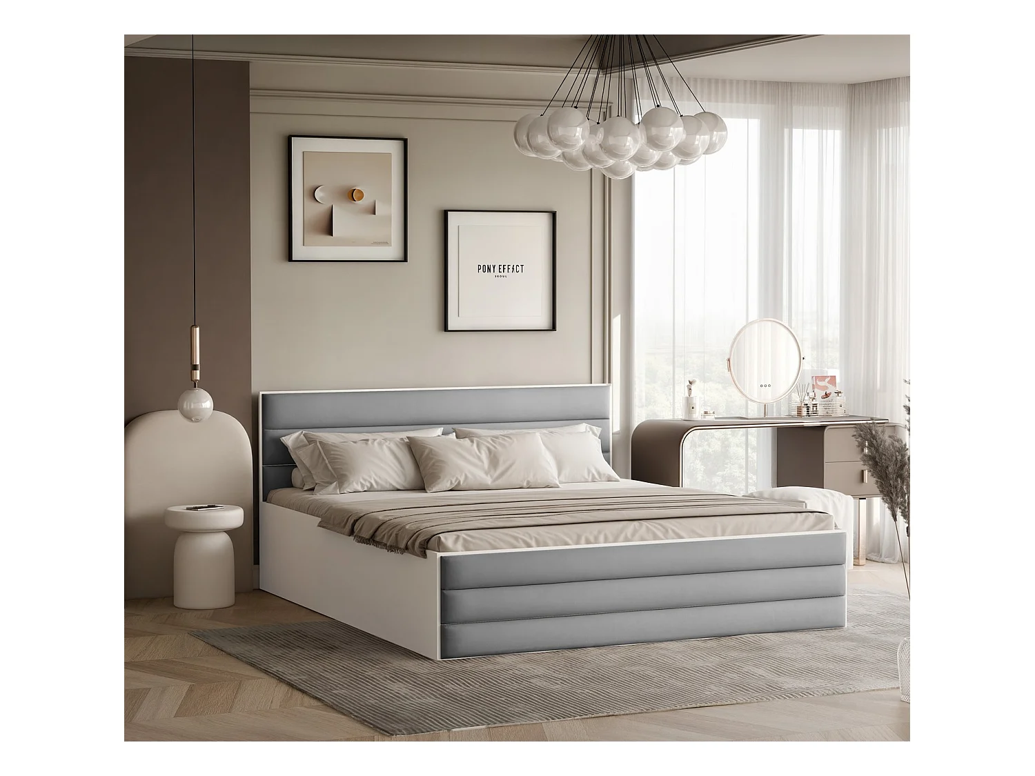 Lit tapissé VANTAGE avec coffre de rangement pour la literie | 160x200 Gris