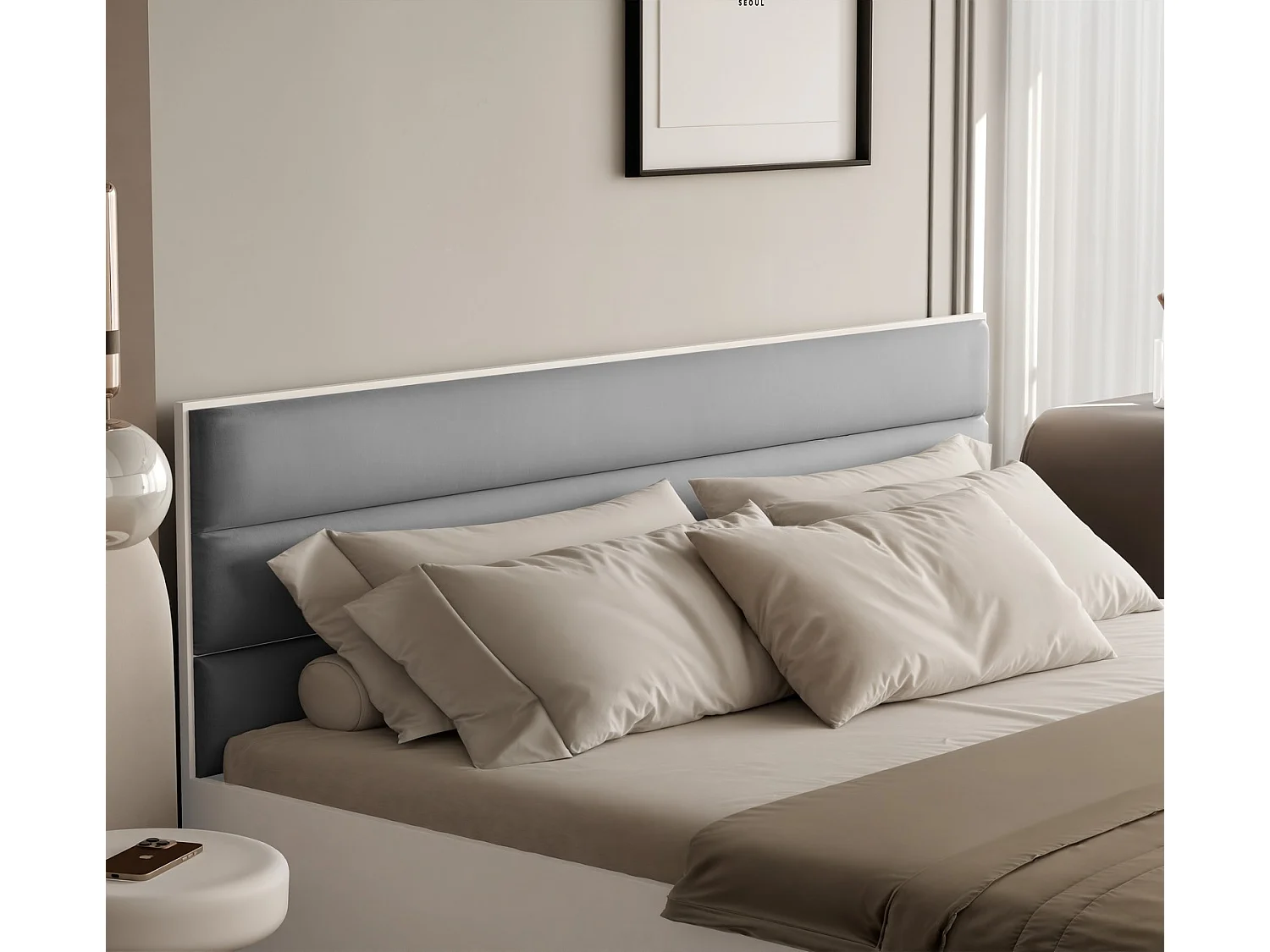 Lit tapissé VANTAGE avec coffre de rangement pour la literie | 160x200 Gris