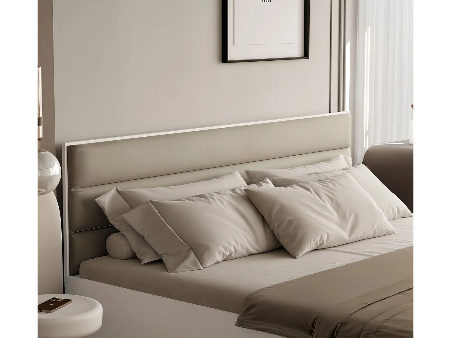 Lit tapissé VANTAGE avec coffre de rangement pour la literie | 120x200 Beige