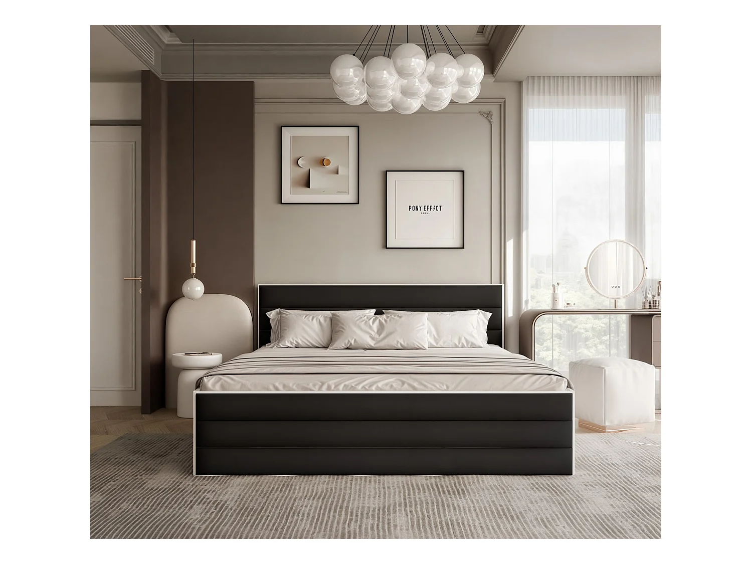 Lit tapissé VANTAGE avec coffre de rangement pour la literie | 160x200 Noir