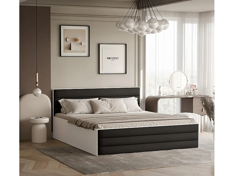 Lit tapissé VANTAGE avec coffre de rangement pour la literie | 160x200 Noir