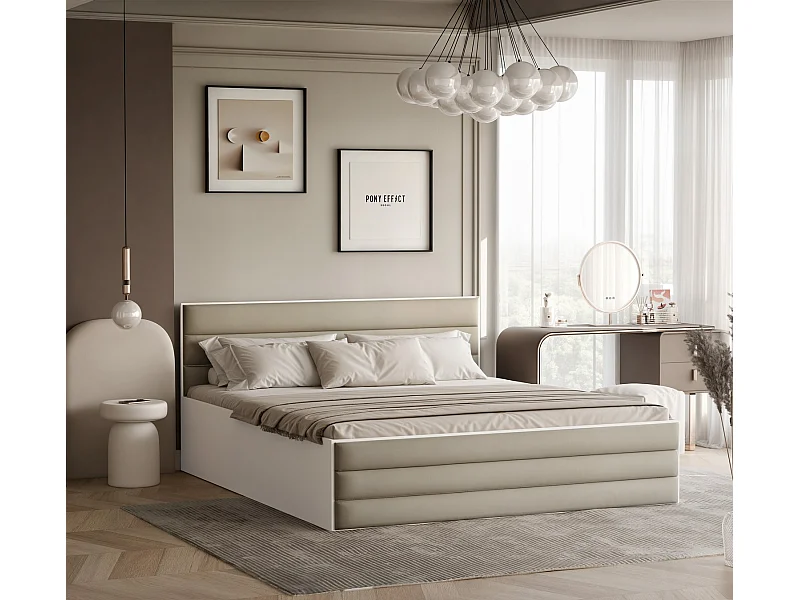 Lit tapissé VANTAGE avec coffre de rangement pour la literie | 160x200 Beige