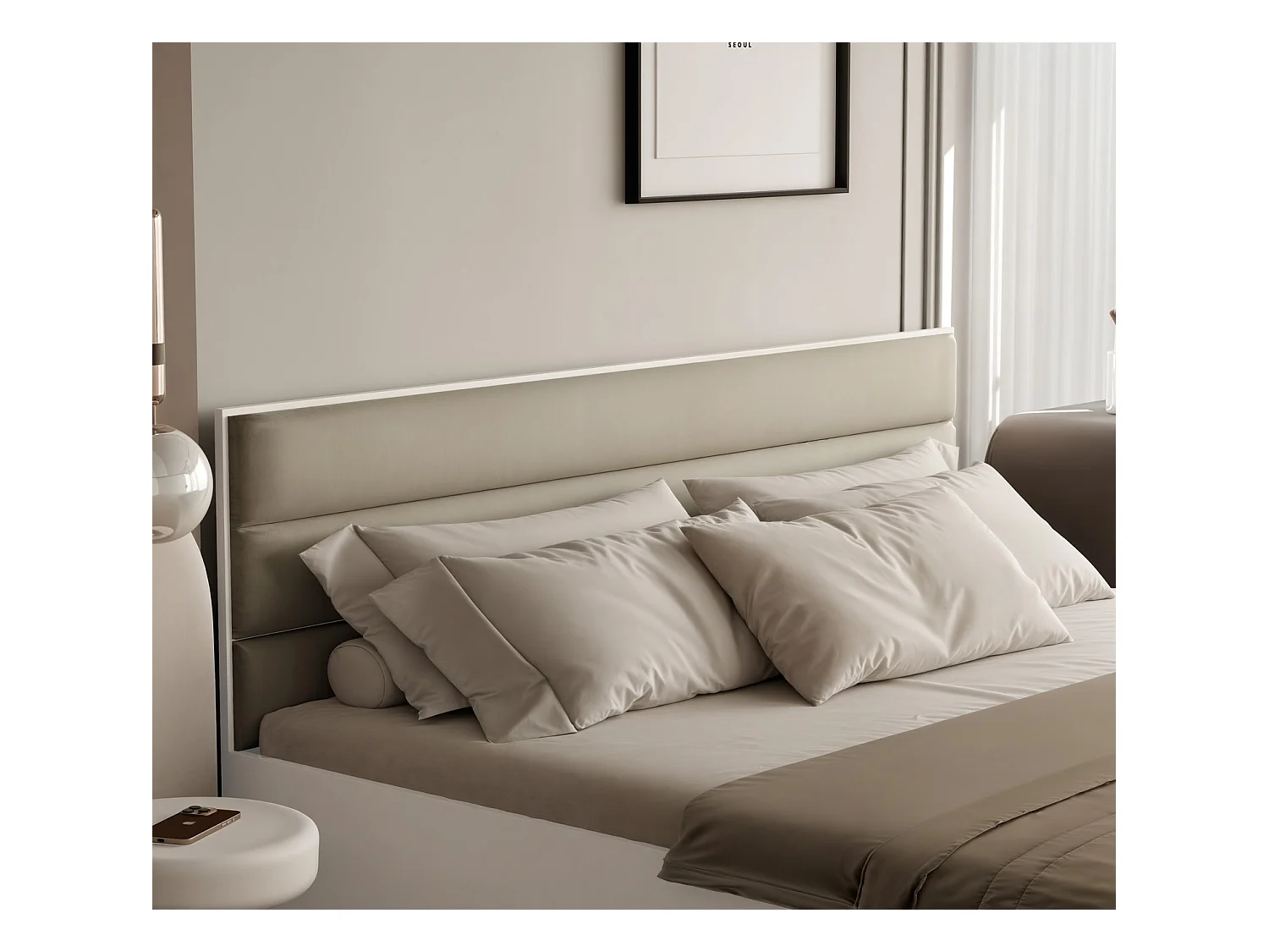 Lit tapissé VANTAGE avec coffre de rangement pour la literie | 160x200 Beige