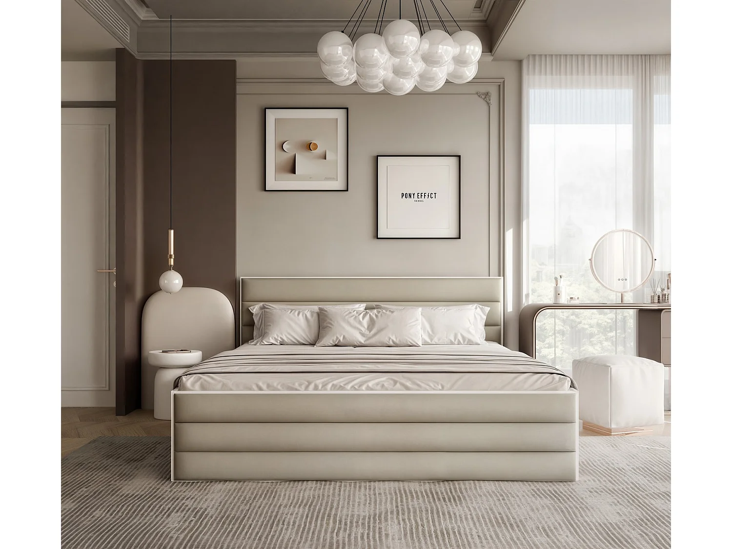 Lit tapissé VANTAGE avec coffre de rangement pour la literie | 160x200 Beige