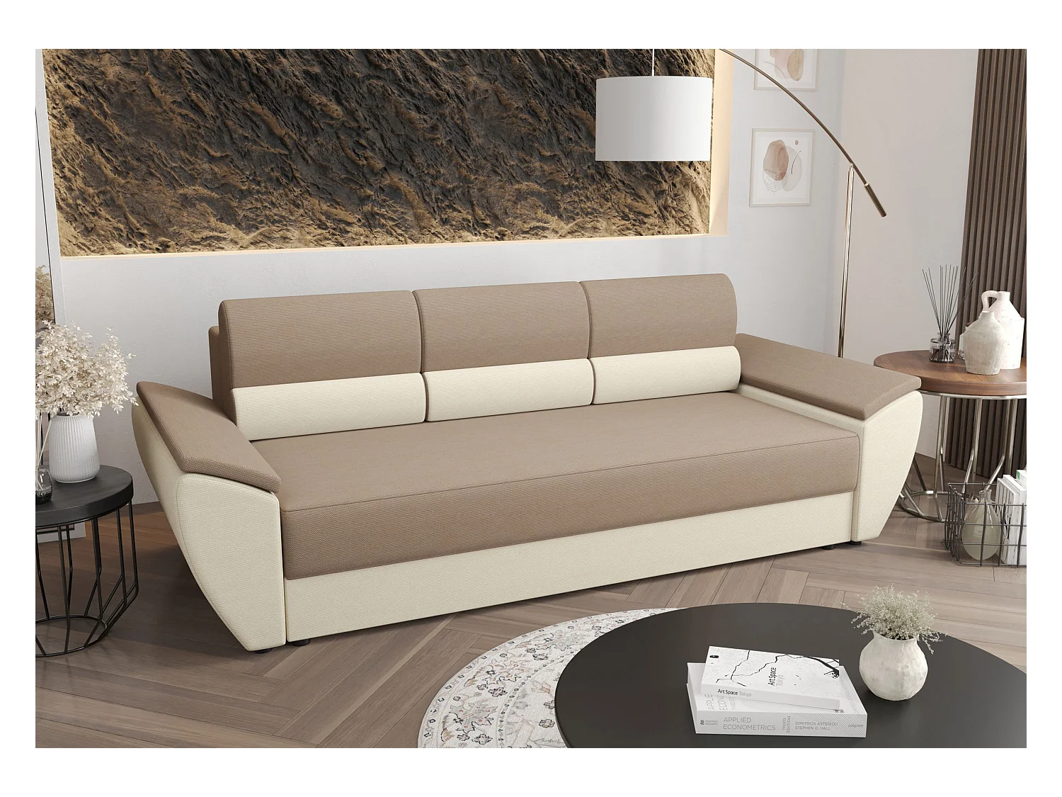 BEDANTE CANAPÉ REBI BIS avec fonction lit RAINBOW 05+16 Beige/Crème avec espace de rangement, coffre de lit, canapé de salon, sofa, canapé-lit, canapé avec coffre