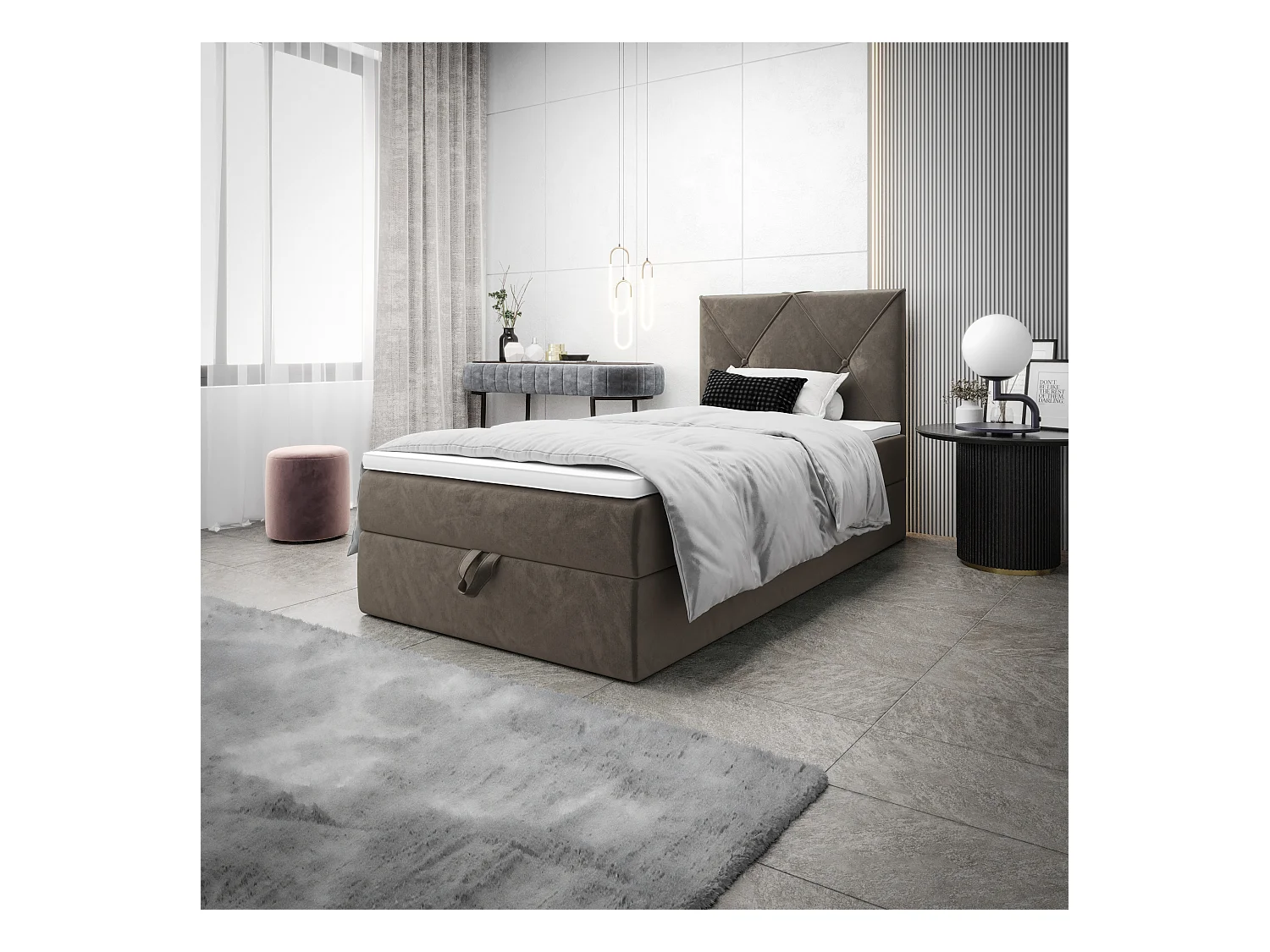 BEDANTE Lit boxspring ALTEA 80x200 Monolith 15 marron lit coffre lit simple lit d’hôtel