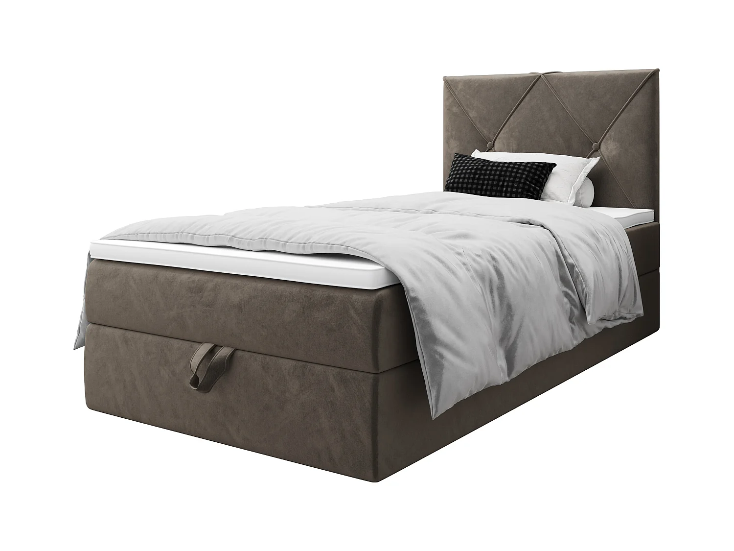BEDANTE Boxspringbett ALTEA 80x200 Monolith 15 Braun Bett Bettkasten Einzellbett Hotelbett Topper Matratze Schlafzimmer Stauraum MONOLITH