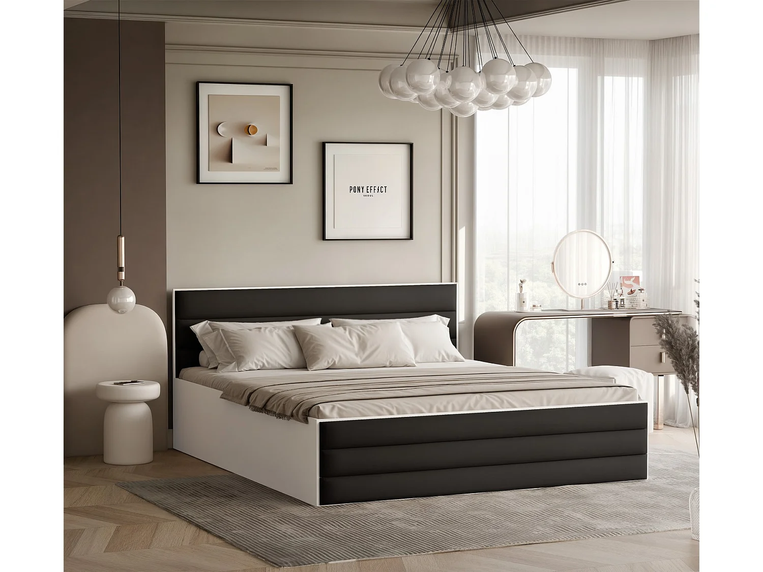 Lit tapissé VANTAGE avec coffre de rangement pour la literie | 140x200 Noir