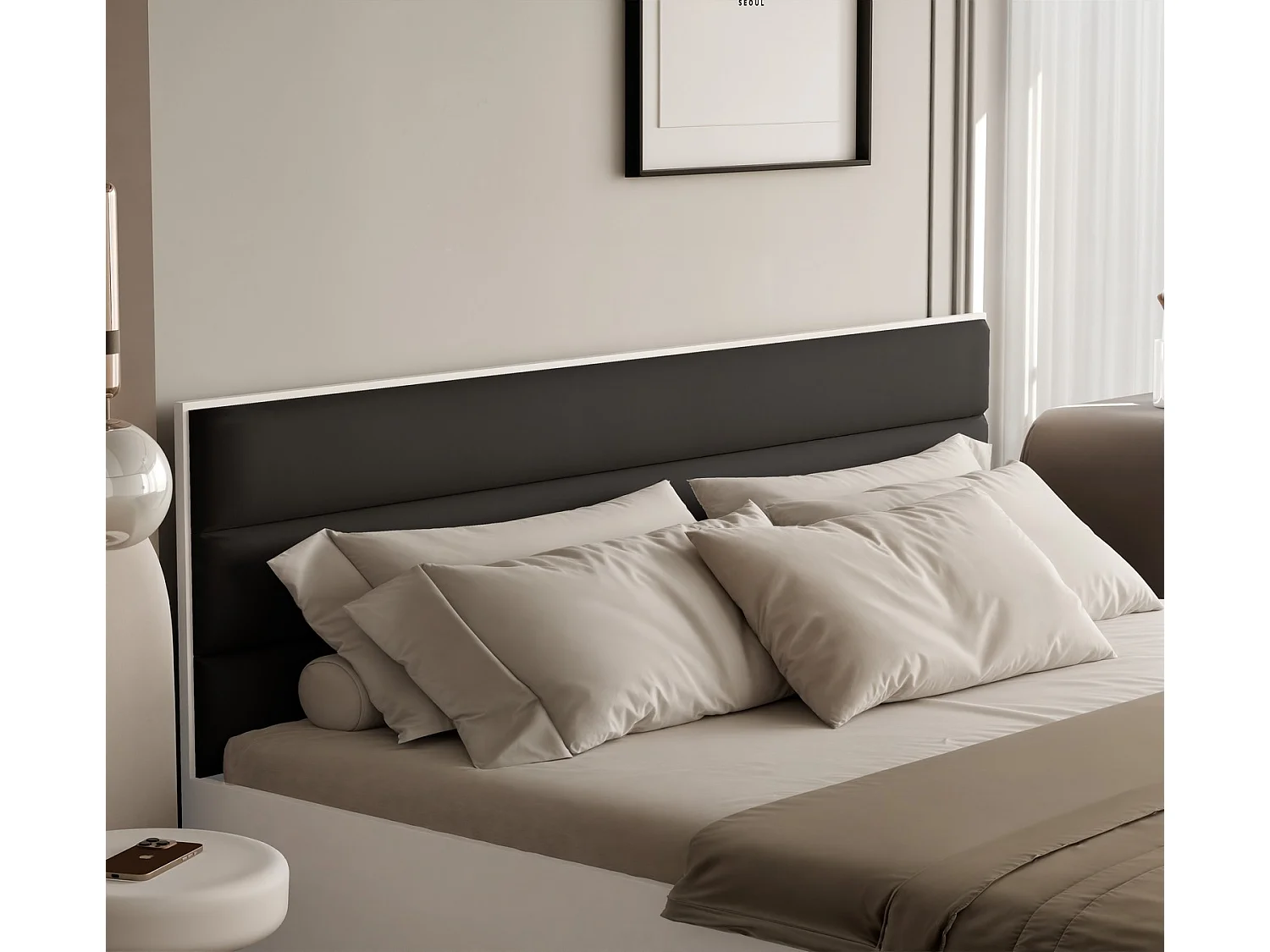 Lit tapissé VANTAGE avec coffre de rangement pour la literie | 140x200 Noir