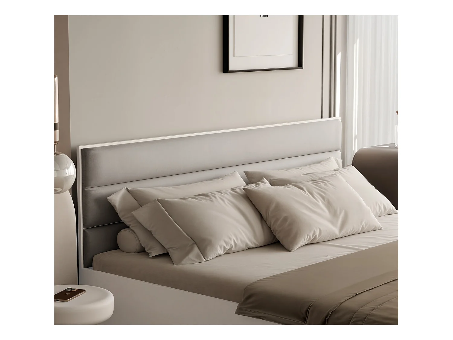 Lit tapissé VANTAGE avec coffre de rangement pour la literie | 160x200 Crème