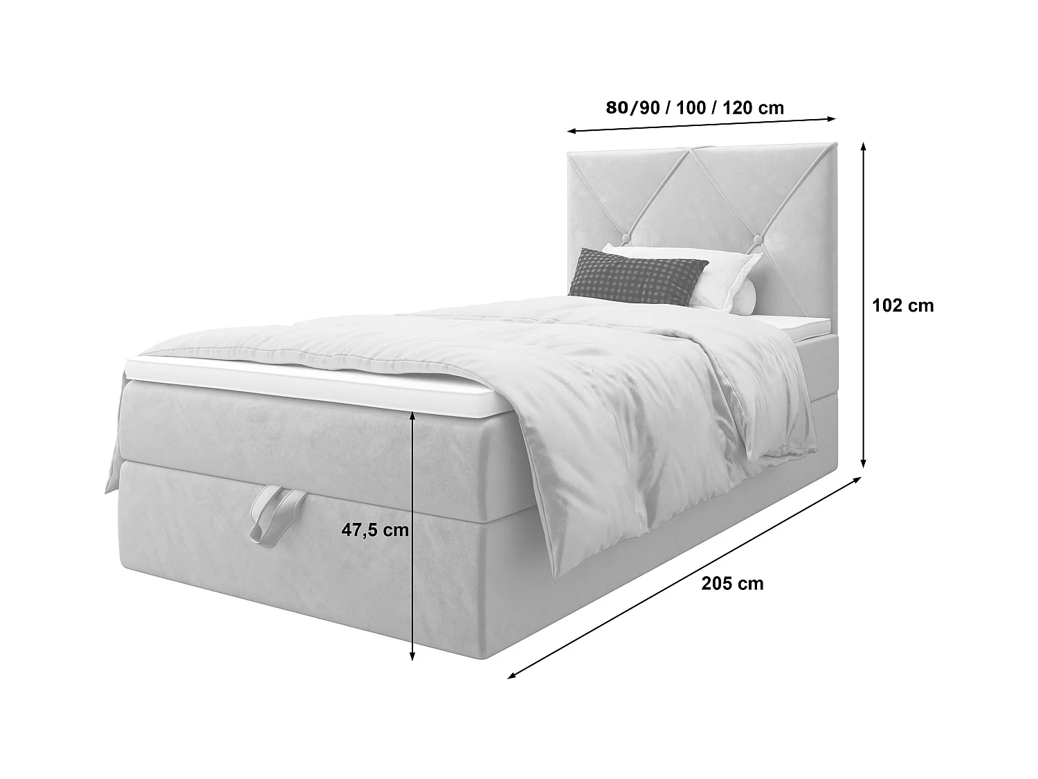 BEDANTE Lit boxspring ALTEA 80x200 Monolith 72 bleu lit coffre lit simple lit d’hôtel