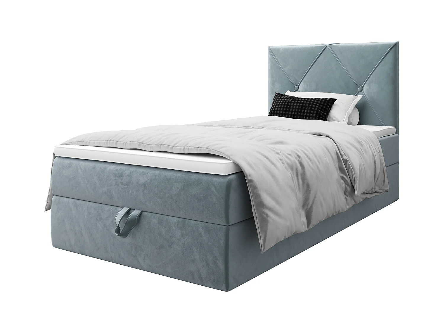 BEDANTE Boxspringbett ALTEA 80x200 Monolith 72 Blau Bett Bettkasten Einzellbett Hotelbett Topper Matratze Schlafzimmer Stauraum MONOLITH