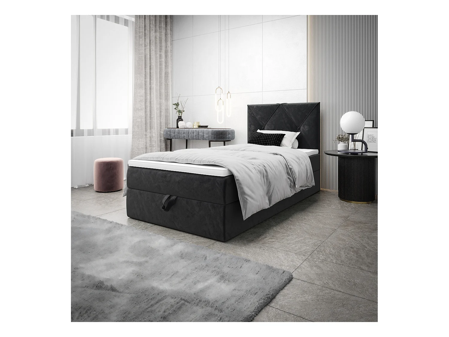 BEDANTE Lit boxspring ALTEA 80x200 Monolith 97 gris foncé lit coffre lit simple lit d’hôtel