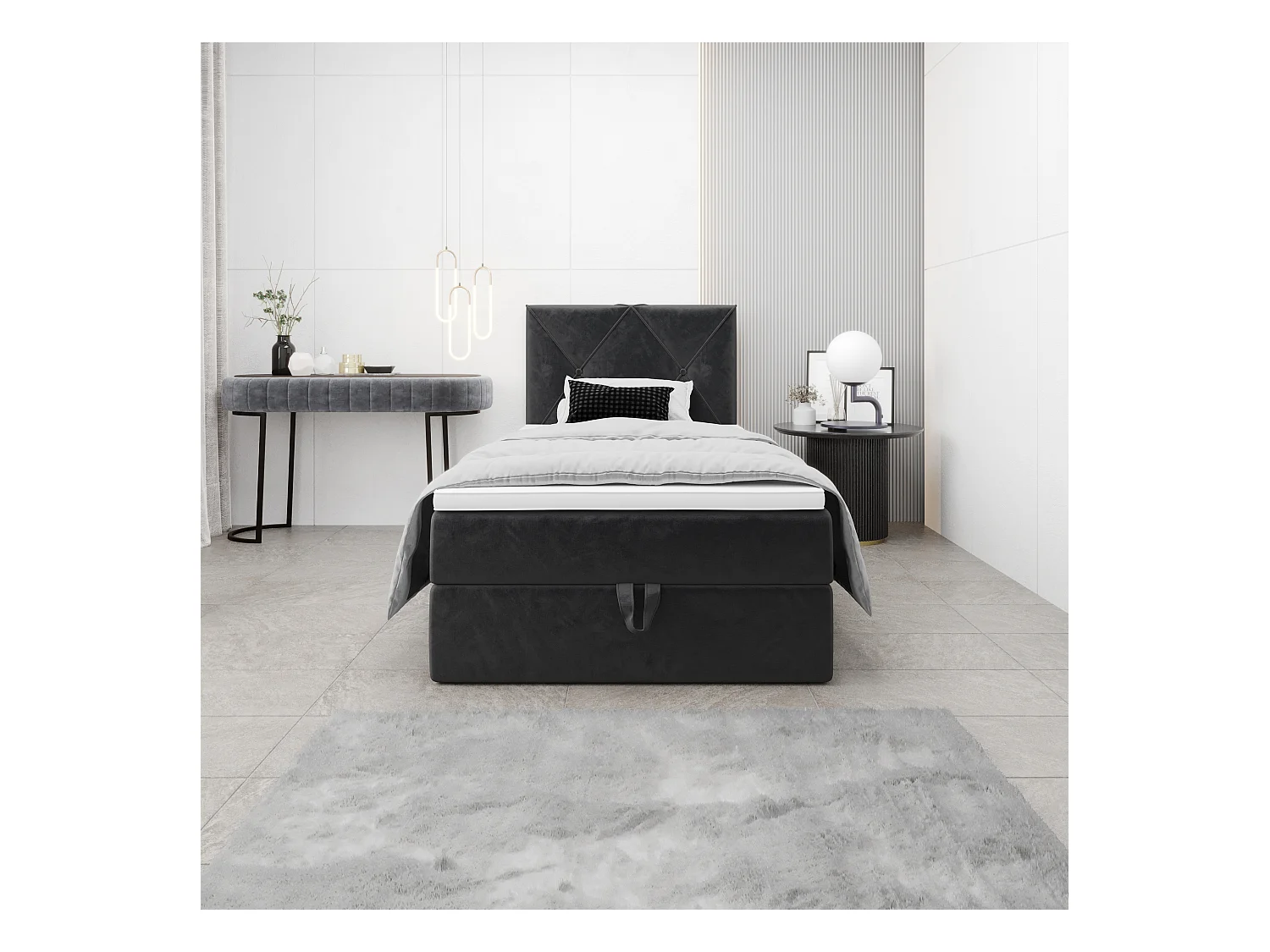 BEDANTE Lit boxspring ALTEA 80x200 Monolith 97 gris foncé lit coffre lit simple lit d’hôtel
