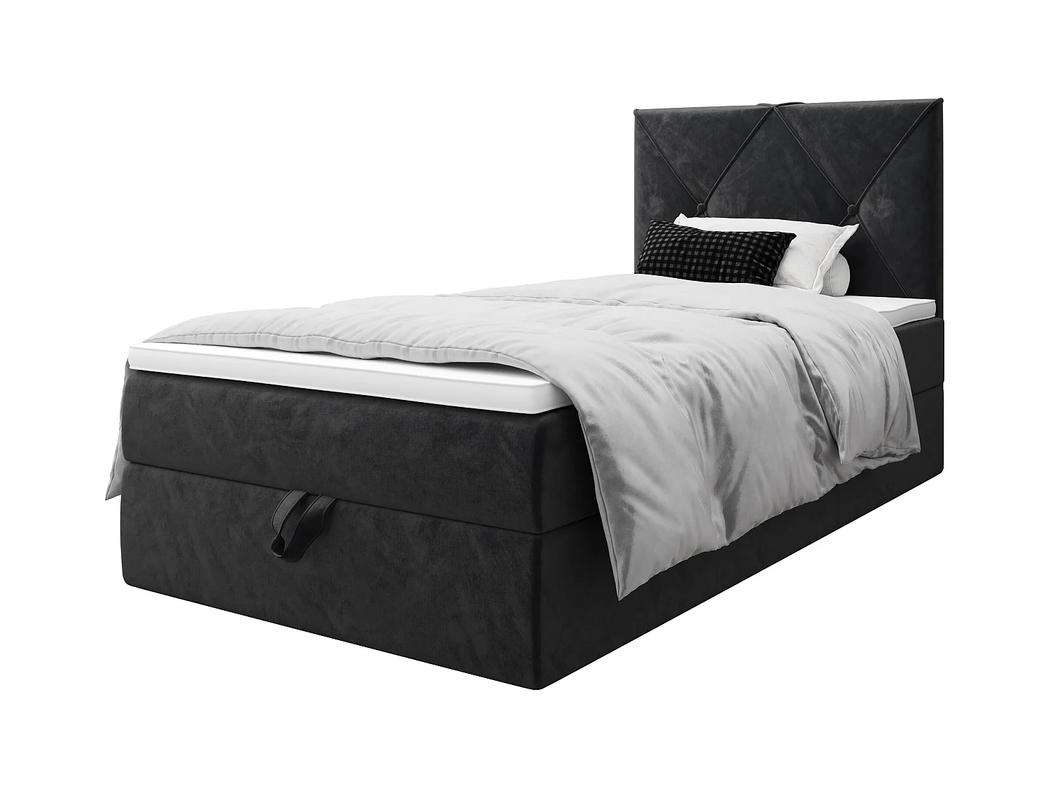 BEDANTE Boxspringbett ALTEA 80x200 Monolith 97 Dunkelgrau Bett Bettkasten Einzellbett Hotelbett Topper Matratze Schlafzimmer Stauraum MONOLITH
