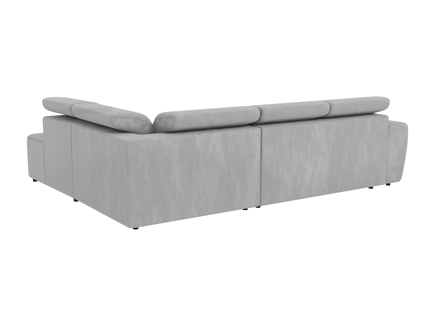 Canapé d’angle moderne avec fonction lit et coffre de rangement, en tissu velours gris, et des appuie-têtes réglables Hilda