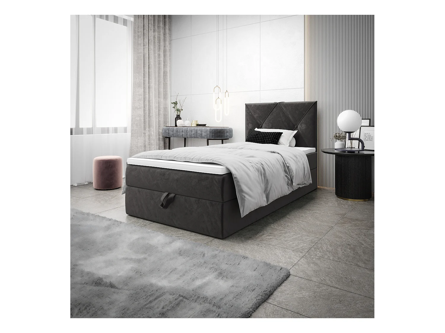 BEDANTE Lit boxspring ALTEA 80x200 Monolith 92 gris lit coffre lit simple lit d’hôtel