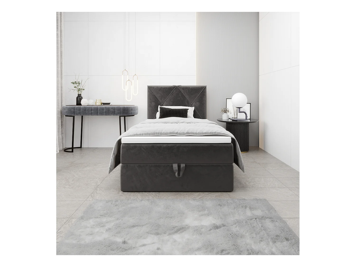 BEDANTE Lit boxspring ALTEA 80x200 Monolith 92 gris lit coffre lit simple lit d’hôtel