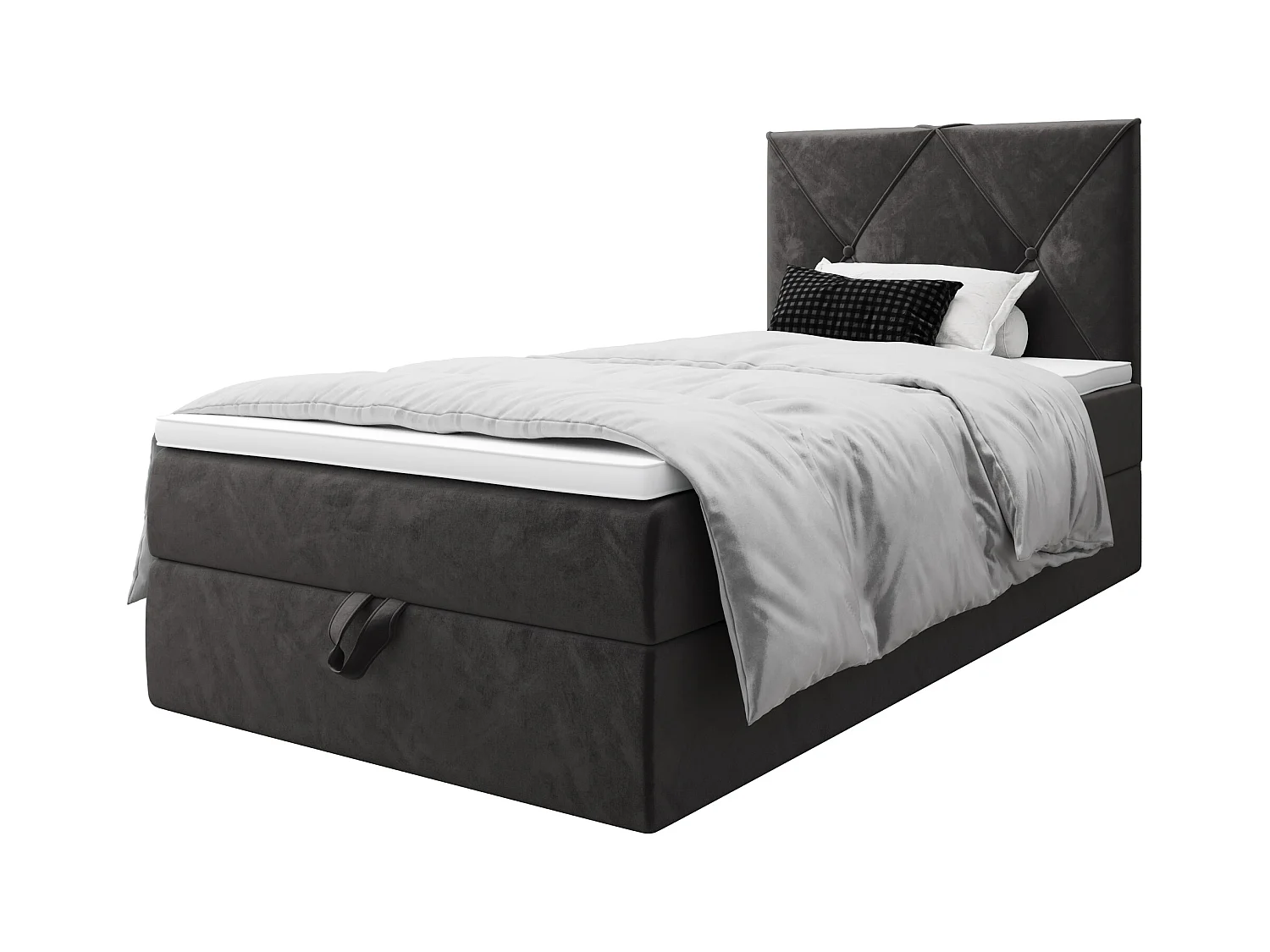 BEDANTE Boxspringbett ALTEA 80x200 Monolith 92 Grau Bett Bettkasten Einzellbett Hotelbett Topper Matratze Schlafzimmer Stauraum MONOLITH