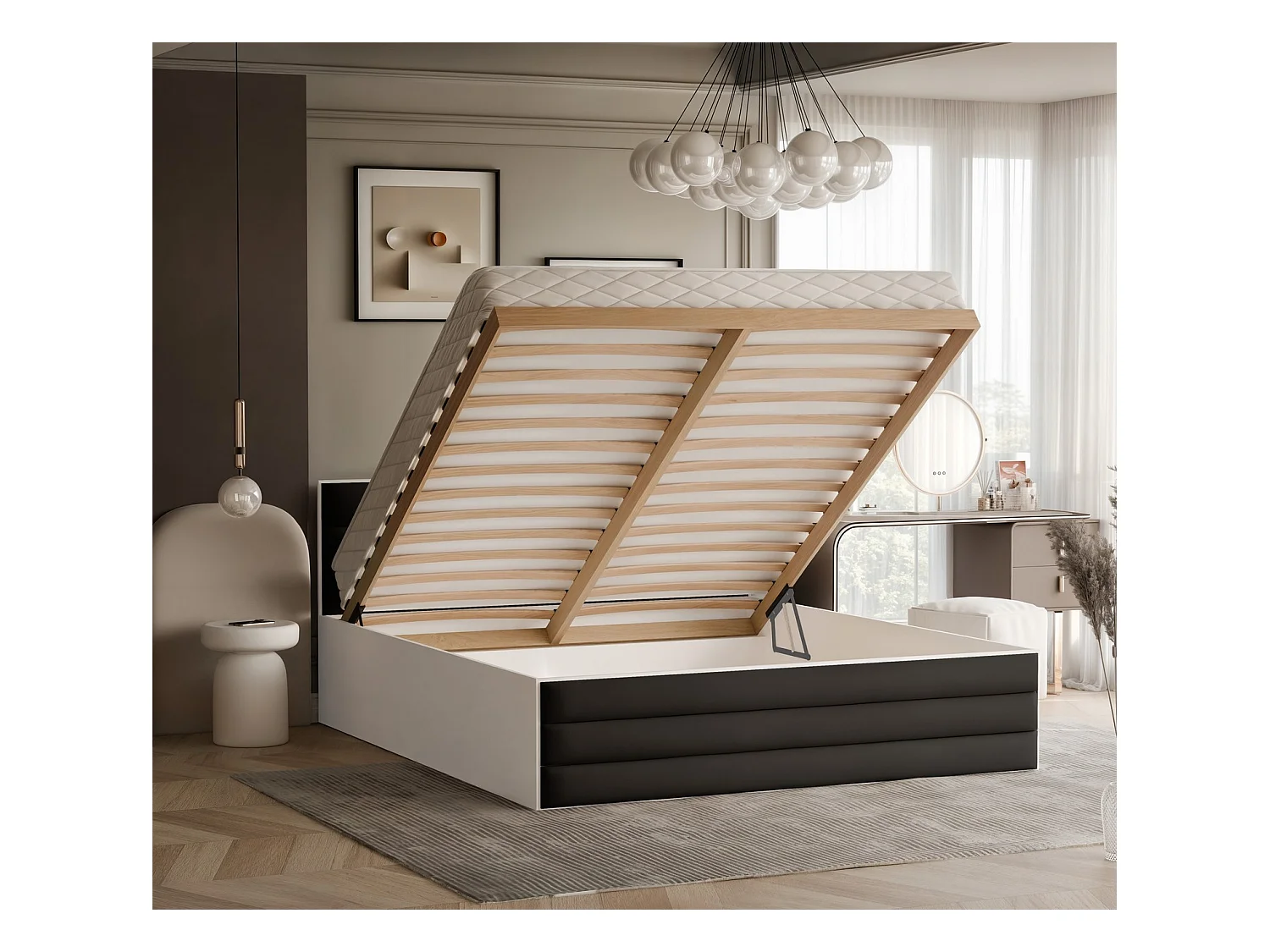 Lit tapissé VANTAGE avec coffre de rangement pour la literie | 120x200 Noir