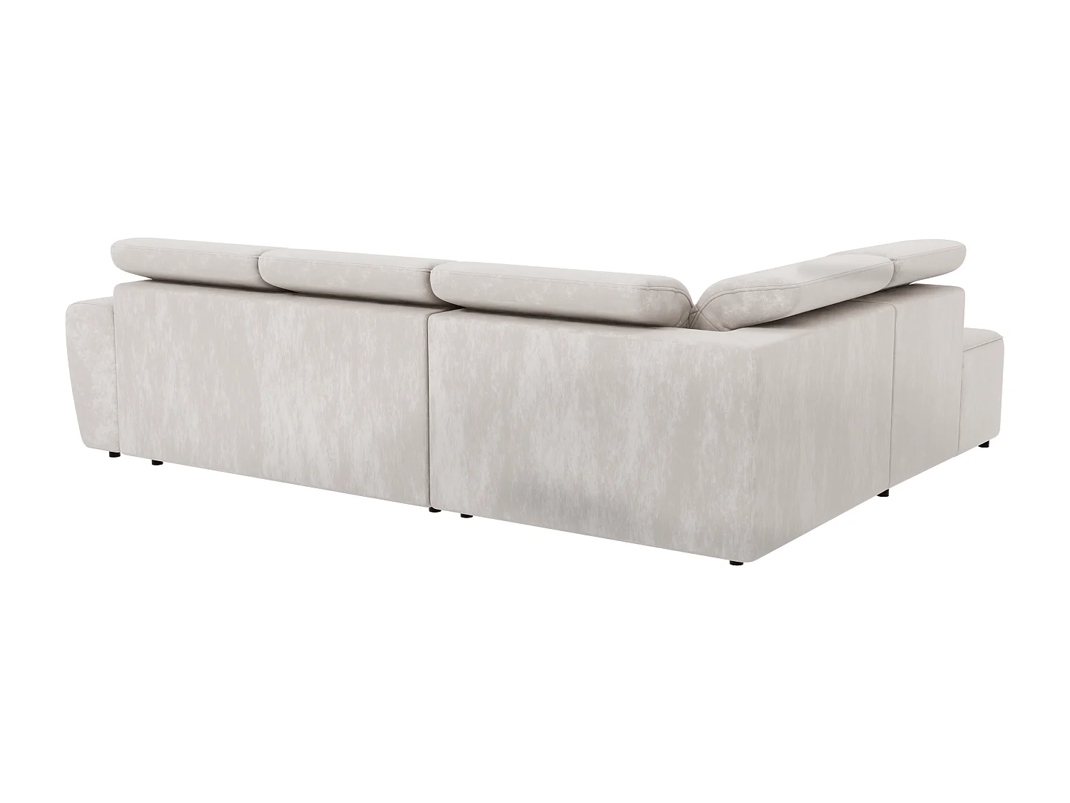 Canapé d’angle moderne avec fonction lit et coffre de rangement, en tissu velours beige, et des appuie-têtes réglables Hilda