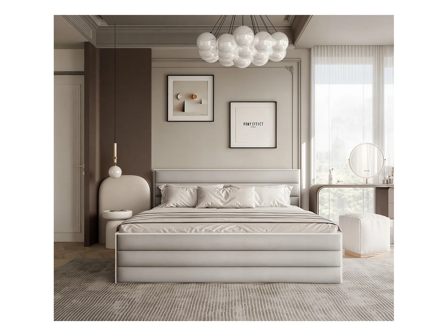 Lit tapissé VANTAGE avec coffre de rangement pour la literie | 120x200 Crème