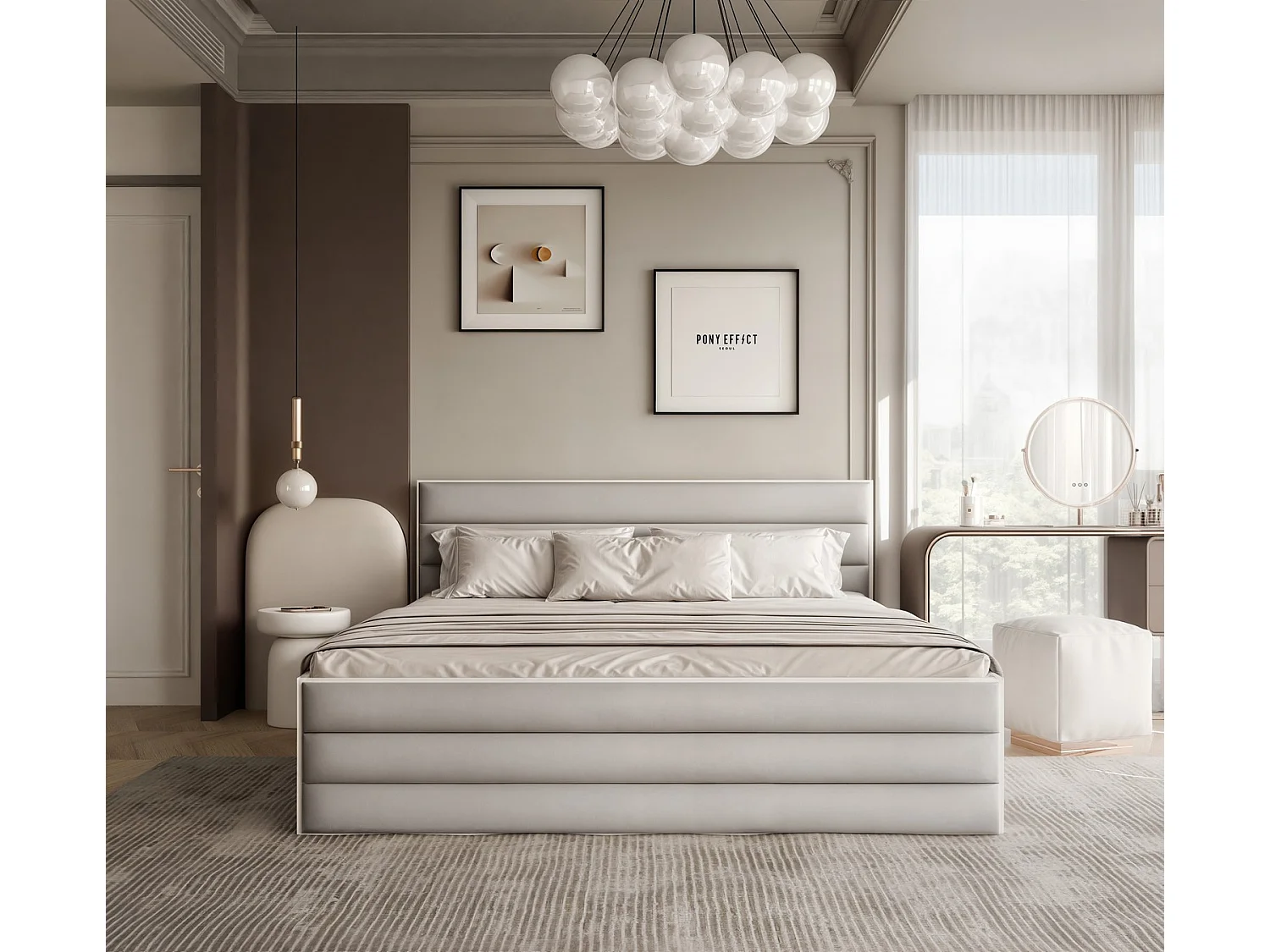 Lit tapissé VANTAGE avec coffre de rangement pour la literie | 120x200 Crème