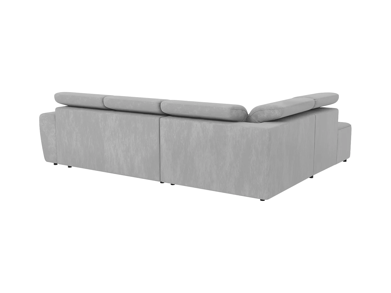 Canapé d’angle moderne avec fonction lit et coffre de rangement, en tissu velours gris, et des appuie-têtes réglables Hilda