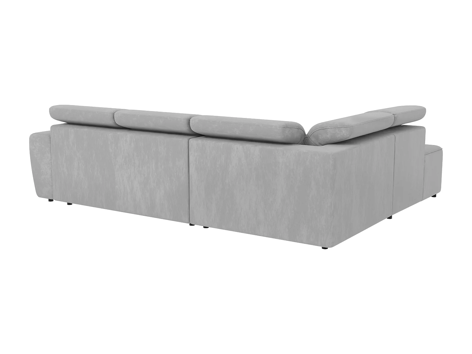 Canapé d’angle moderne avec fonction lit et coffre de rangement, en tissu velours gris, et des appuie-têtes réglables Hilda
