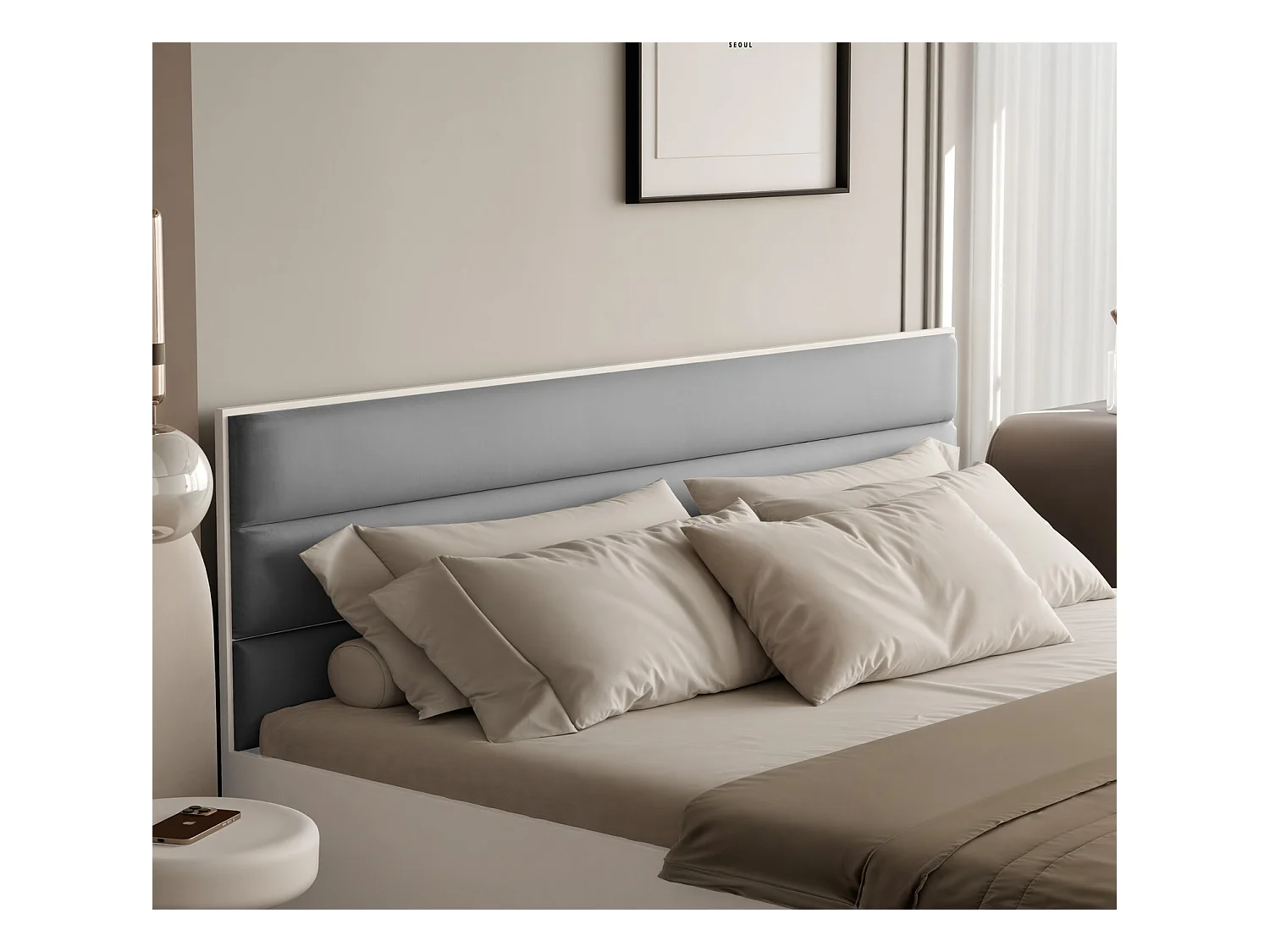 Lit tapissé VANTAGE avec coffre de rangement pour la literie | 140x200 Gris