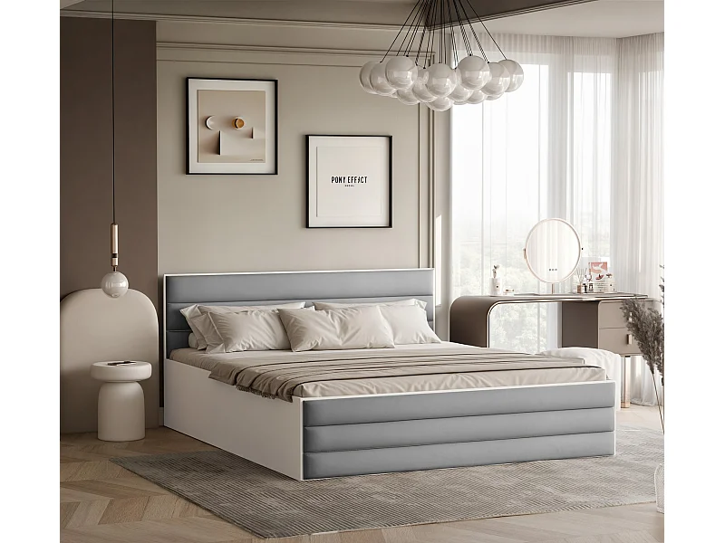 Lit tapissé VANTAGE avec coffre de rangement pour la literie | 140x200 Gris