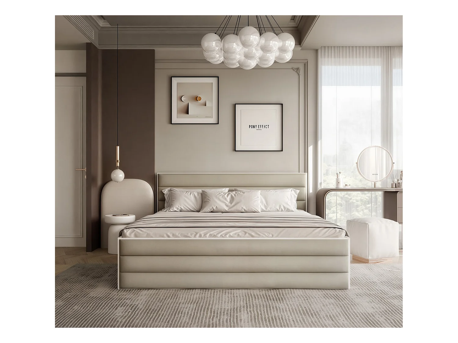 Lit tapissé VANTAGE avec coffre de rangement pour la literie | 140x200 Beige