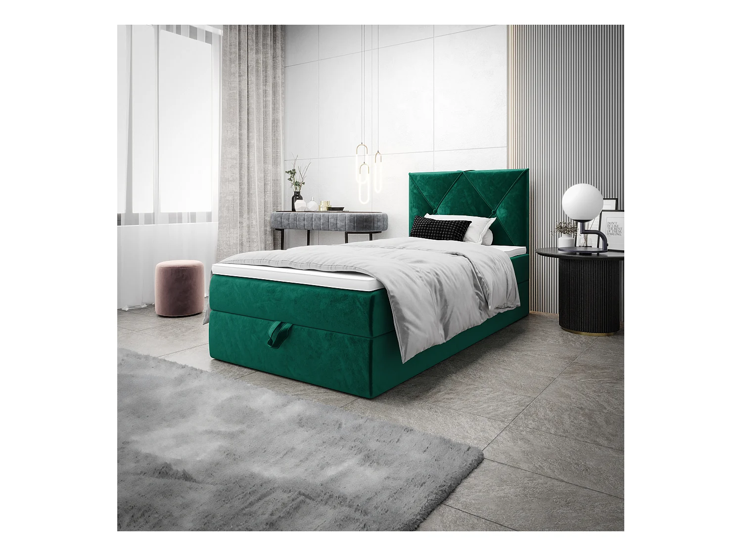 BEDANTE Lit boxspring ALTEA 80x200 Monolith 37 vert lit coffre lit simple lit d’hôtel