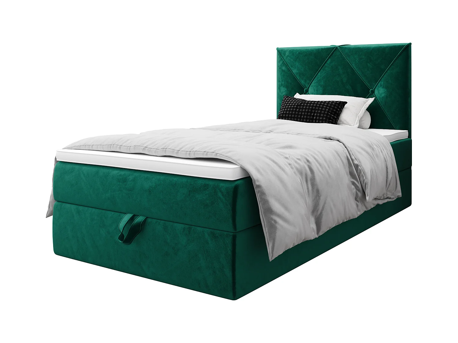 BEDANTE Boxspringbett ALTEA 80x200 Monolith 37 Grun Bett Bettkasten Einzellbett Hotelbett Topper Matratze Schlafzimmer Stauraum MONOLITH