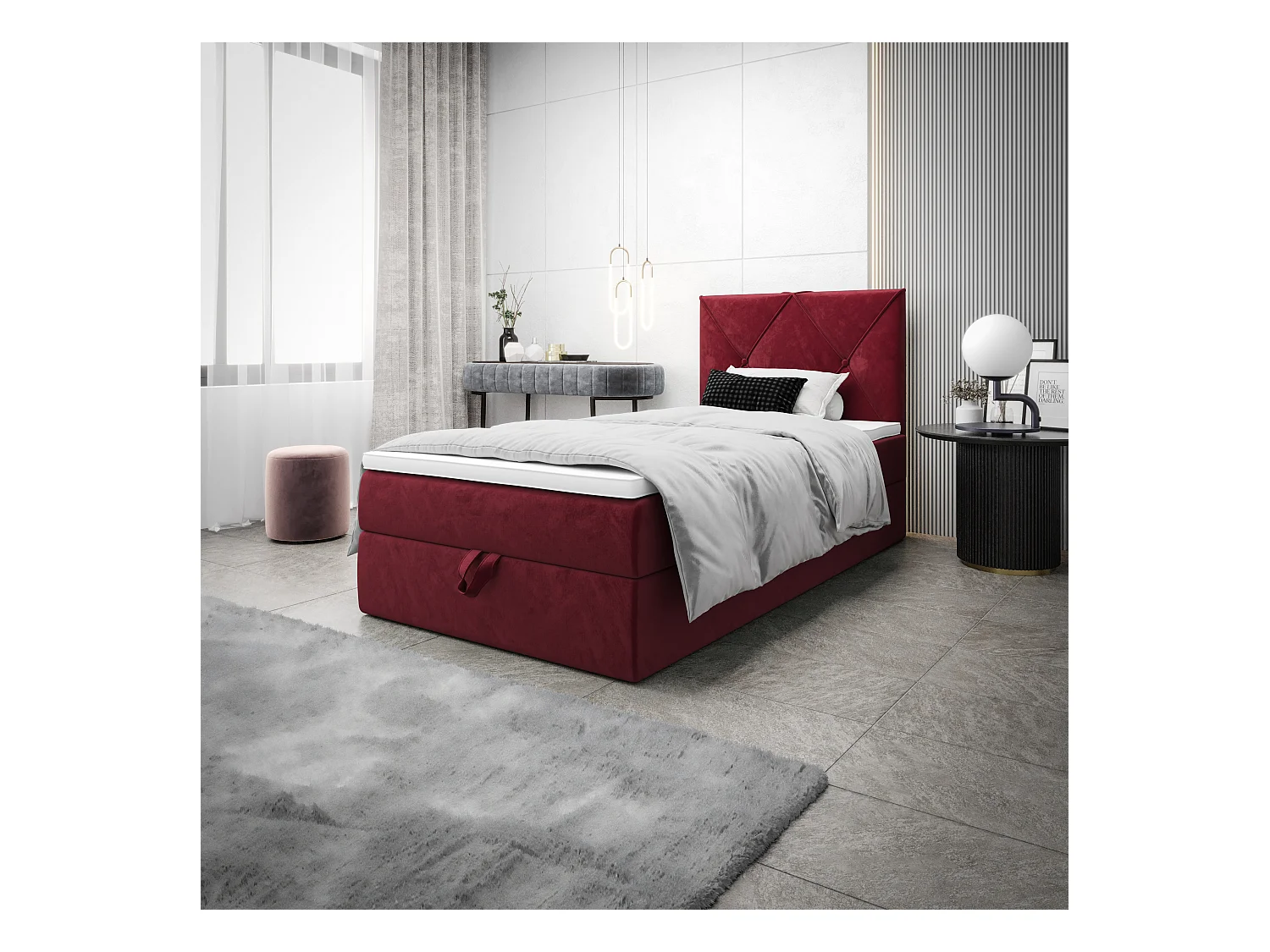 BEDANTE Lit boxspring ALTEA 80x200 Monolith 59 rouge lit coffre lit simple lit d’hôtel
