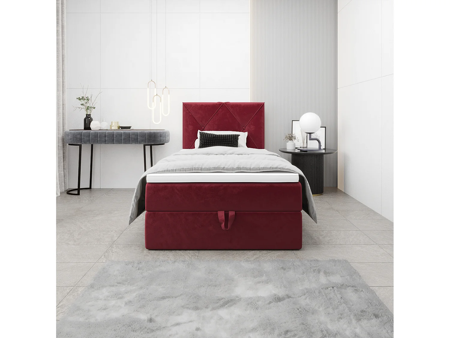 BEDANTE Boxspringbett ALTEA 80x200 Monolith 59 Rot Bett Bettkasten Einzellbett Hotelbett Topper Matratze Schlafzimmer Stauraum MONOLITH