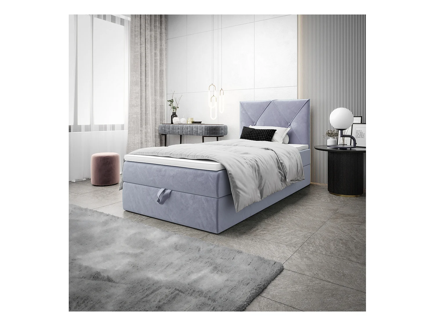 BEDANTE Lit boxspring ALTEA 80x200 Monolith 70 bleu clair lit coffre lit simple lit d’hôtel
