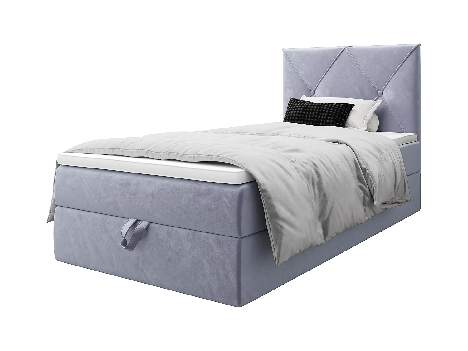 BEDANTE Boxspringbett ALTEA 80x200 Monolith 70 Hellblau Bett Bettkasten Einzellbett Hotelbett Topper Matratze Schlafzimmer Stauraum MONOLITH