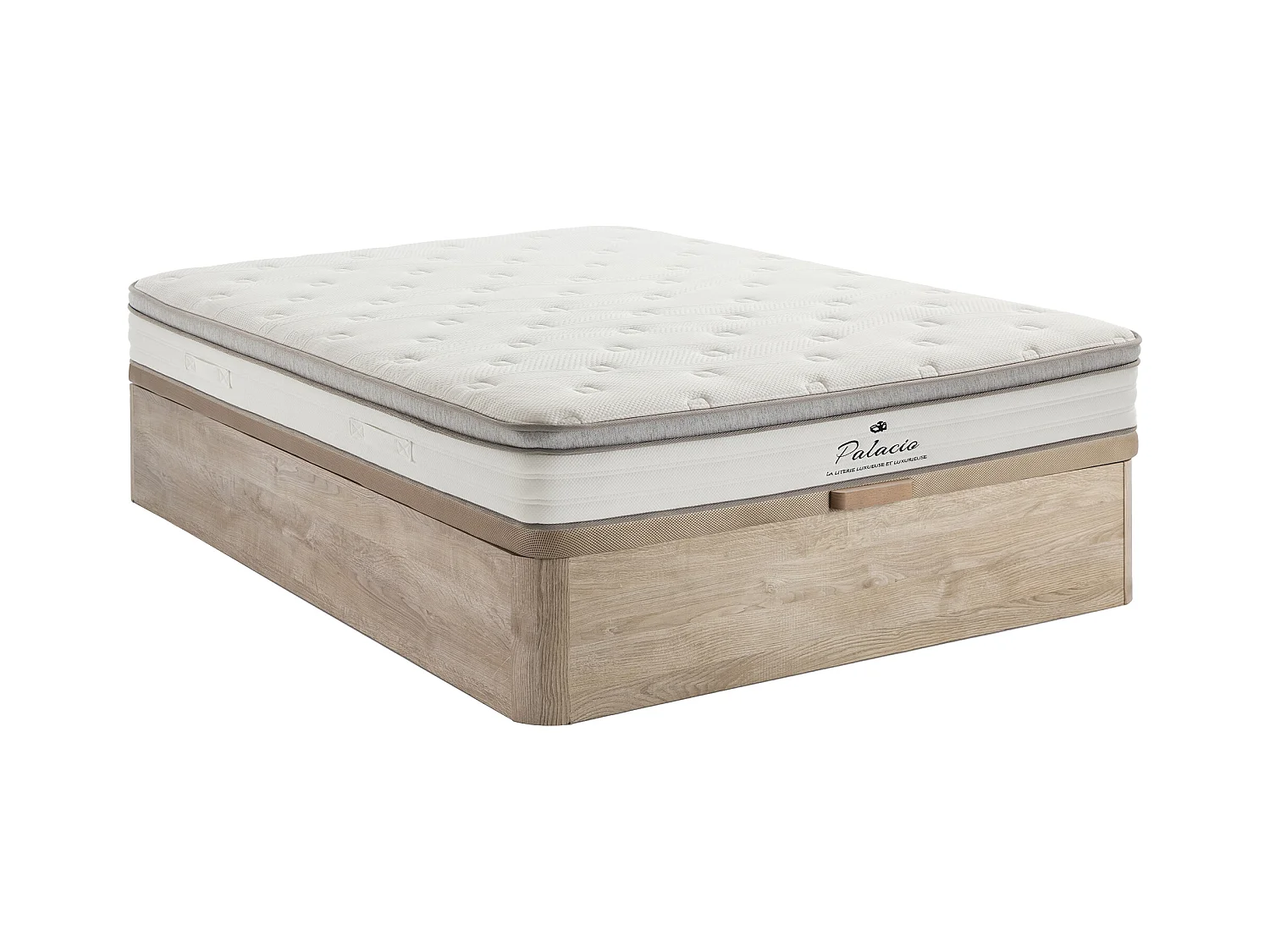Ensemble 160 x 200 cm sommier coffre naturel clair + matelas ressorts ensachés 7 zones accueil TPE ép.28cm - ONEBIA de PALACIO
