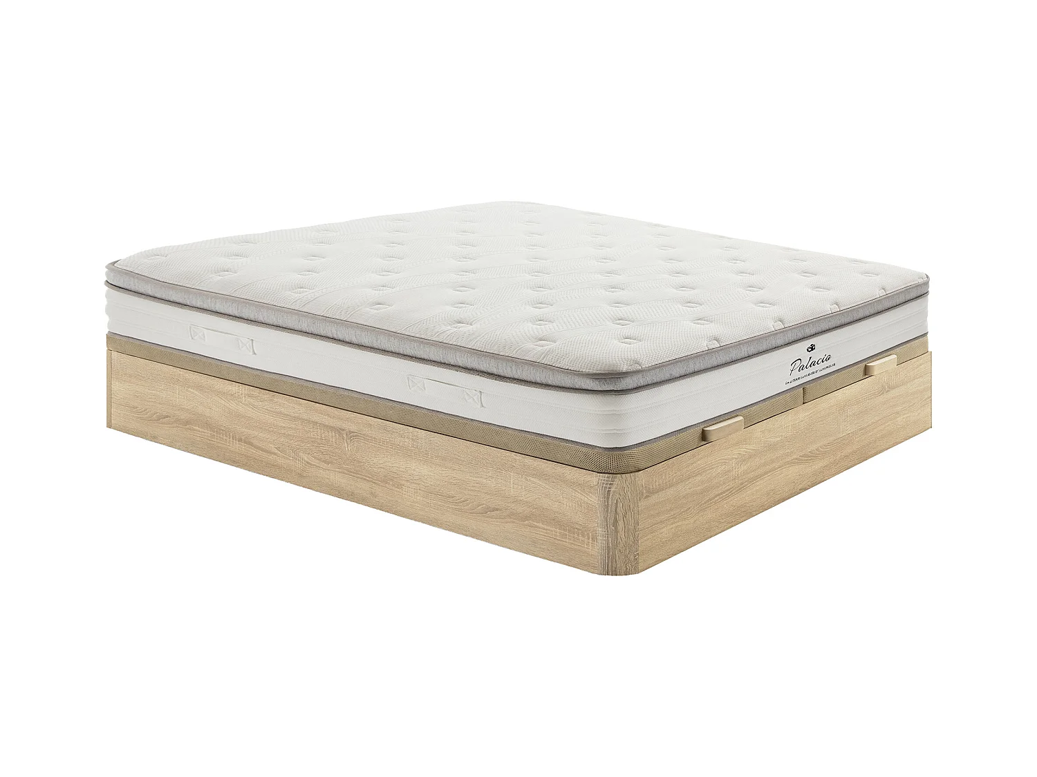 Ensemble 180 x 200 cm sommier coffre naturel clair + matelas ressorts ensachés 7 zones accueil TPE ép.28cm - ONEBIA de PALACIO