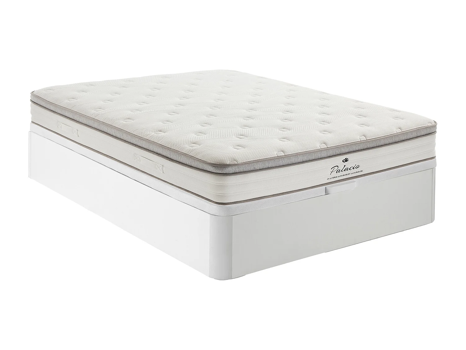 Ensemble 140 x 190 cm sommier coffre blanc + matelas ressorts ensachés 7 zones accueil TPE ép.28cm - ONEBIA de PALACIO