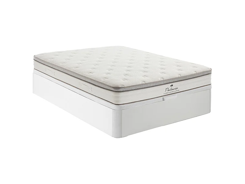 Bett-Set 160x200 cm - Bettkasten Weiß + Taschenfederkernmatratze 7 Zonen + TPE - 28 cm - ONEBIA von PALACIO